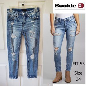 BKE BUCKLE BLACK FIT 53 Mid Rise Distressed Ankle Skinny Crop Stretch Jeans 24
